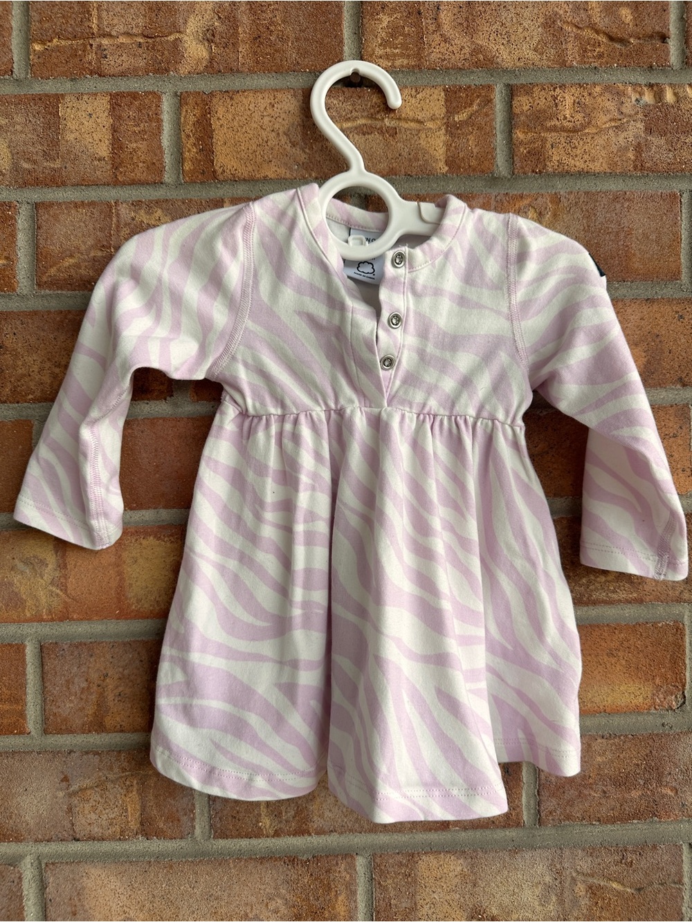 Polarn O. Pyret Pink and White Zebra-Print Long Sleeve Dress